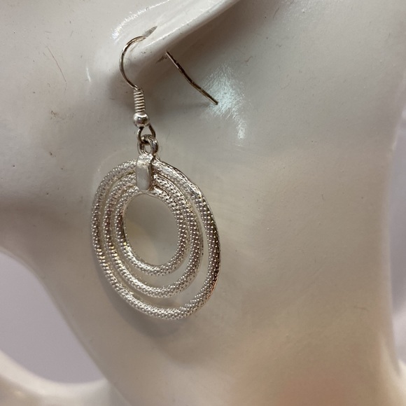 Lara silver tone triple hoops with beaded texture 1 and 3/4 length. Must have! - Picture 3 of 3